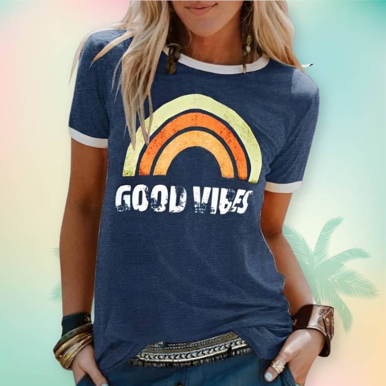 Goodvibes™ - Retro Tryckt T-shirt För Kvinnor