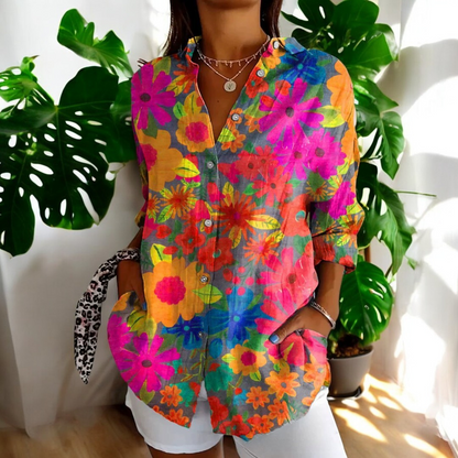 Gisela™ - Vintage Blommig Somrig Vardagsblus
