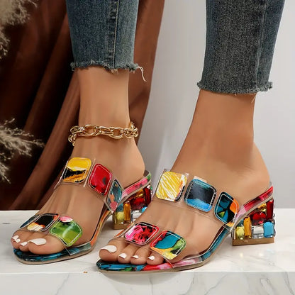Elisane™ - Mångfärgad Sandal Med Dubbelrem Och Klack För Komfort Hela Dagen