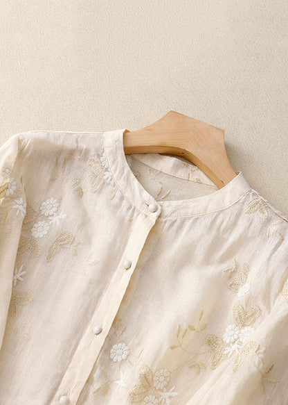 Nika™ – Elegant Broderad Blus i Bomull och Linne