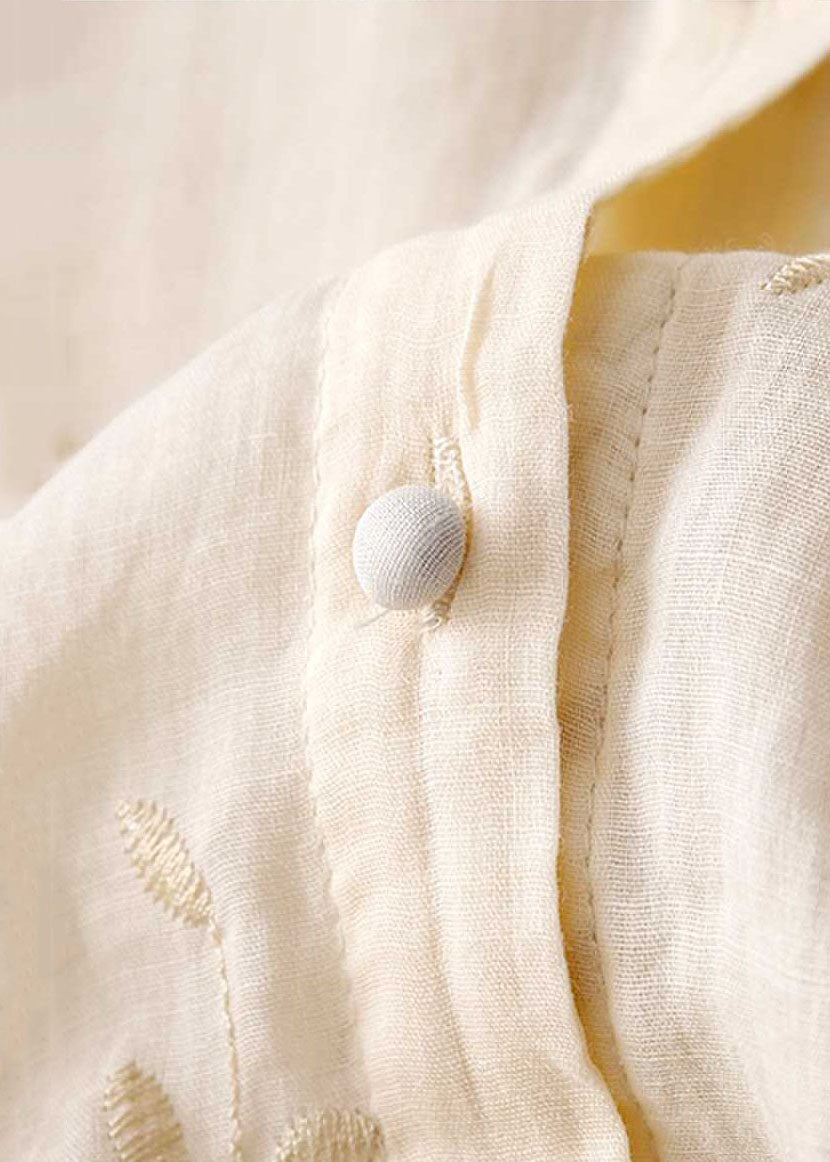 Nika™ – Elegant Broderad Blus i Bomull och Linne